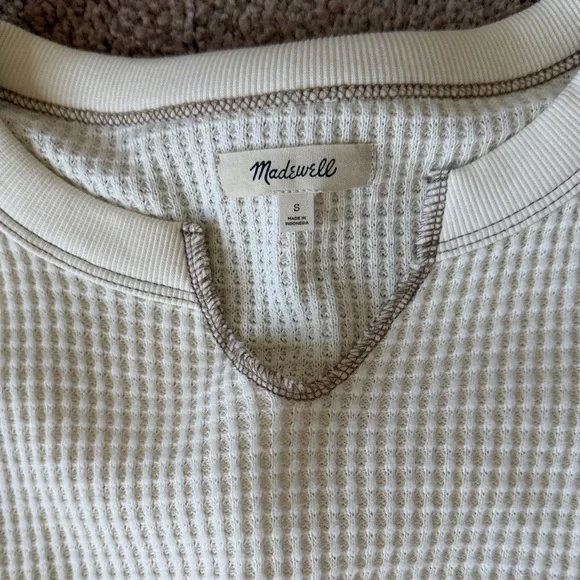 Madewell Waffle-Knit Crew Sweaters in Cream & Brown - Picture 2 of 3